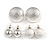Set of 3 Pairs Button & Ball Stud Earrings In Light Silver Tone  - 25mm/ 15mm/ 10mm D