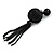 Statement Black Glass Bead Ball and Chain Tassel Earrings In Silver Tone - 10cm L - view 3