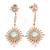 Bridal/ Cocktail/ Prom Clear Crystal, Milky White Glass Star Drop Earrings In Rose Gold - 70mm Long - view 2
