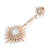 Bridal/ Cocktail/ Prom Clear Crystal, Milky White Glass Star Drop Earrings In Rose Gold - 70mm Long - view 3