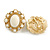 Large Oval Matt Gold Tone, Clear Crystal with Milky White Acrylic Bead Clip-On Earrings - 35mm Tall - view 4