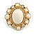 Large Oval Matt Gold Tone, Clear Crystal with Milky White Acrylic Bead Clip-On Earrings - 35mm Tall - view 6