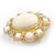 Large Oval Matt Gold Tone, Clear Crystal with Milky White Acrylic Bead Clip-On Earrings - 35mm Tall - view 7