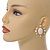 Large Oval Matt Gold Tone, Clear Crystal with Milky White Acrylic Bead Clip-On Earrings - 35mm Tall - view 3