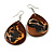 Brown/ Black Teardrop Wood Drop Earrings - 60mm Long - view 4