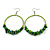 Large Green Glass, Shell, Wood Bead Hoop Earrings In Silver Tone - 75mm Long - view 5