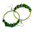 Large Green Glass, Shell, Wood Bead Hoop Earrings In Silver Tone - 75mm Long