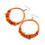 Large Orange Glass, Shell, Wood Bead Hoop Earrings In Silver Tone - 75mm Long - view 3