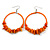 Large Orange Glass, Shell, Wood Bead Hoop Earrings In Silver Tone - 75mm Long - view 4