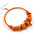 Large Orange Glass, Shell, Wood Bead Hoop Earrings In Silver Tone - 75mm Long - view 6