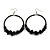 Large Black Glass, Shell, Wood Bead Hoop Earrings In Silver Tone - 75mm Long - view 4