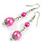 Pink Glass Bead with Wire Drop Earrings In Silver Tone - 6cm Long - view 4