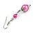 Pink Glass Bead with Wire Drop Earrings In Silver Tone - 6cm Long - view 5