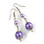 Purple Glass Bead with Wire Drop Earrings In Silver Tone - 6cm Long - view 4