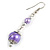 Purple Glass Bead with Wire Drop Earrings In Silver Tone - 6cm Long - view 5