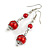 Red Glass Bead with Wire Drop Earrings In Silver Tone - 6cm Long - view 4