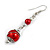 Red Glass Bead with Wire Drop Earrings In Silver Tone - 6cm Long - view 5