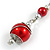 Red Glass Bead with Wire Drop Earrings In Silver Tone - 6cm Long - view 6