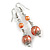 Peach Orange Glass Bead with Wire Drop Earrings In Silver Tone - 6cm Long - view 4