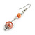 Peach Orange Glass Bead with Wire Drop Earrings In Silver Tone - 6cm Long - view 5
