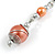 Peach Orange Glass Bead with Wire Drop Earrings In Silver Tone - 6cm Long - view 6