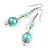 Light Blue Glass Bead with Wire Drop Earrings In Silver Tone - 6cm Long - view 2