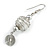 White Glass Bead with Wire Element Drop Earrings In Silver Tone - 6cm Long - view 4