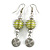 Canary Green Glass Bead with Wire Element Drop Earrings In Silver Tone - 6cm Long