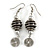 Black Glass Bead with Wire Element Drop Earrings In Silver Tone - 6cm Long - view 3
