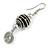 Black Glass Bead with Wire Element Drop Earrings In Silver Tone - 6cm Long - view 4