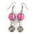 Pink Glass Bead with Wire Element Drop Earrings In Silver Tone - 6cm Long - view 2