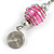 Pink Glass Bead with Wire Element Drop Earrings In Silver Tone - 6cm Long - view 5