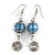 Blue Glass Bead with Wire Element Drop Earrings In Silver Tone - 6cm Long - view 4