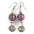 Purple Glass Bead with Wire Element Drop Earrings In Silver Tone - 6cm Long - view 3