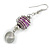 Purple Glass Bead with Wire Element Drop Earrings In Silver Tone - 6cm Long - view 4