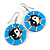 Round Blue Shell Yin Yang Drop Earrings - 45mm Long - view 4
