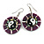 Round Purple Shell Yin Yang Drop Earrings - 45mm Long - view 4