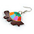 Funky Multicoloured Wood Turtle Drop Earrings - 50mm Long - view 5