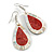 Teardrop Shell with Red Stone Inlay Earrings - 55mm Long - view 4