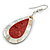 Teardrop Shell with Red Stone Inlay Earrings - 55mm Long - view 5