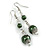 Forest Green Glass Bead with Wire Drop Earrings In Silver Tone - 6cm Long - view 4