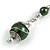 Forest Green Glass Bead with Wire Drop Earrings In Silver Tone - 6cm Long - view 6