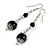 Black Glass Bead with Wire Drop Earrings In Silver Tone - 6cm Long - view 4