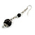 Black Glass Bead with Wire Drop Earrings In Silver Tone - 6cm Long - view 5