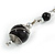 Black Glass Bead with Wire Drop Earrings In Silver Tone - 6cm Long - view 6