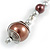 Chocolate Brown Glass Bead with Wire Drop Earrings In Silver Tone - 6cm Long - view 5
