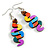 Multicoloured Wooden Snake Drop Earrings - 70mm Long - view 3