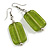 Lime Green Glass Square Drop Earrings In Silver Tone - 55mm L - view 3