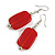 Red Glass Square Drop Earrings In Silver Tone - 55mm L - view 2