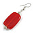Red Glass Square Drop Earrings In Silver Tone - 55mm L - view 3